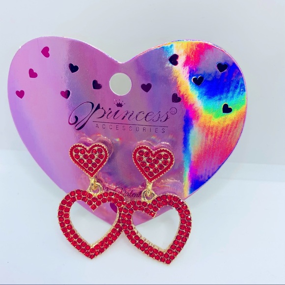 Earrings Hearts Red Rhinestones PIERCED! ADORABLE - Picture 3 of 9